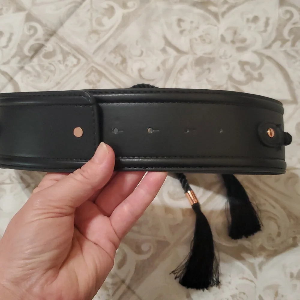 Ted Baker Black Rope Tassel Belt with Rose Gold Accent